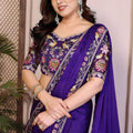 Royal Purple Silk Saree with Floral Embroidered Border Designer Blouse