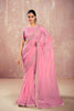 Pink Georgette Saree Golden Embroidered Border Designer Blouse 