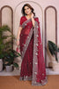 Wine Red Embroidered Saree with Designer Lace Border and Blouse