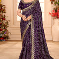 Purple Embroidered Designer Saree with Sequins Work Heavy Border