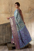 Sky Blue Banarasi Silk Saree Purple Zari Border Floral Weaving Saree