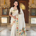 Off White Paithani Silk Saree Multicolor Peacock Floral Woven Border
