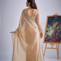 Champagne Gold Embroidered Silk Saree Designer Blouse