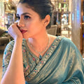 Premium Teal Blue Organza Silk Saree Embroidered Floral Border