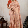 Peach Banarasi Silk Saree with Zari Weaving Rich Designer Pallu