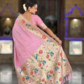 Pink Floral Woven Linen Silk Saree with Designer Border