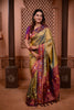 Olive Green Paithani Silk Saree with Contrast Magenta Zari Border