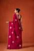 Wine Red Embroidered Georgette Saree Floral Motifs Designer Border