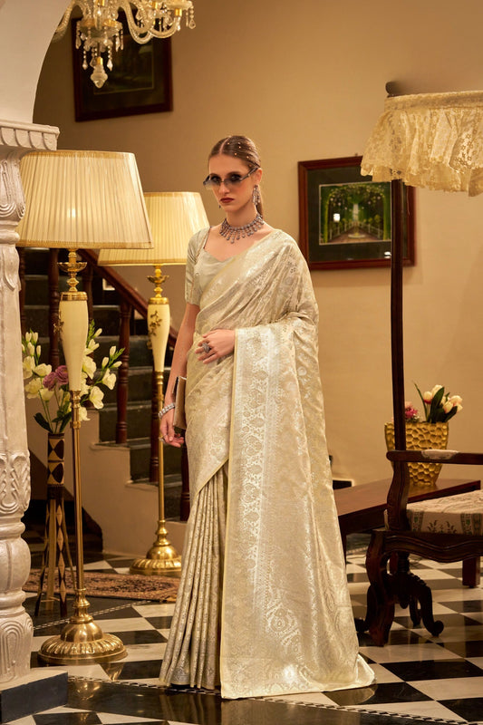 Golden Beige Kanjivaram Silk Saree with Rich Zari Weaving Saree