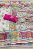 Off White Printed Linen Cotton Saree with Multicolor Border