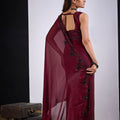 Wine Red Organza Silk Saree with Black Embroidered Blouse