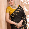 Black Banarasi Silk Saree with Gold Geometric Zari Border Rich Pallu
