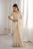 Designer Ivory White Organza Silk Party Wear Saree Golden Embroidery