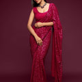 Designer Wine Pink Style Georgette Sequin Saree with Blouse