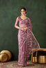 Mauve Embroidered Net Saree Thread Work Border Party Wear Saree