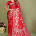 Bridal Red Banarasi Silk Saree with Rich Zari Weaving Blouse Piece