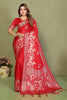 Bridal Red Banarasi Silk Saree with Rich Zari Weaving Blouse Piece