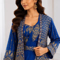 Royal Blue Designer Saree Heavy Golden Embroidered Border Matching Jacket Set
