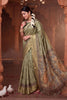 Traditional Olive Green Banarasi Silk Saree with Artistic Printed Pallu
