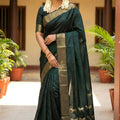 Dark Green Kanjivaram Silk Saree Gold Zari Border Traditional Motif Pallu