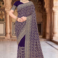  Purple Georgette Saree Heavy Gold Zari Embroidery Designer Blouse