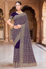  Purple Georgette Saree Heavy Gold Zari Embroidery Designer Blouse