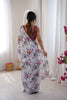 Elegant White Floral Printed Linen Saree with Designer Lace Border