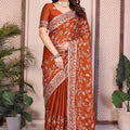 Rust Orange Designer Embroidered Saree Heavy Sequins Work