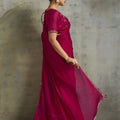 Rani Pink Chiffon Saree with Zari Border Designer Party Wear Saree