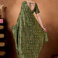 Olive Green Printed Silk Saree with Zari Work Designer Saree