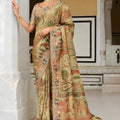 Designer Multicolour Printed Silk Saree with Heavy Embroidered Border