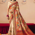 Cream White Paithani Silk Saree with Multicolor Zari Weaving Saree