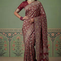 Elegant Maroon Heavy Embroidered Banarasi Silk Saree