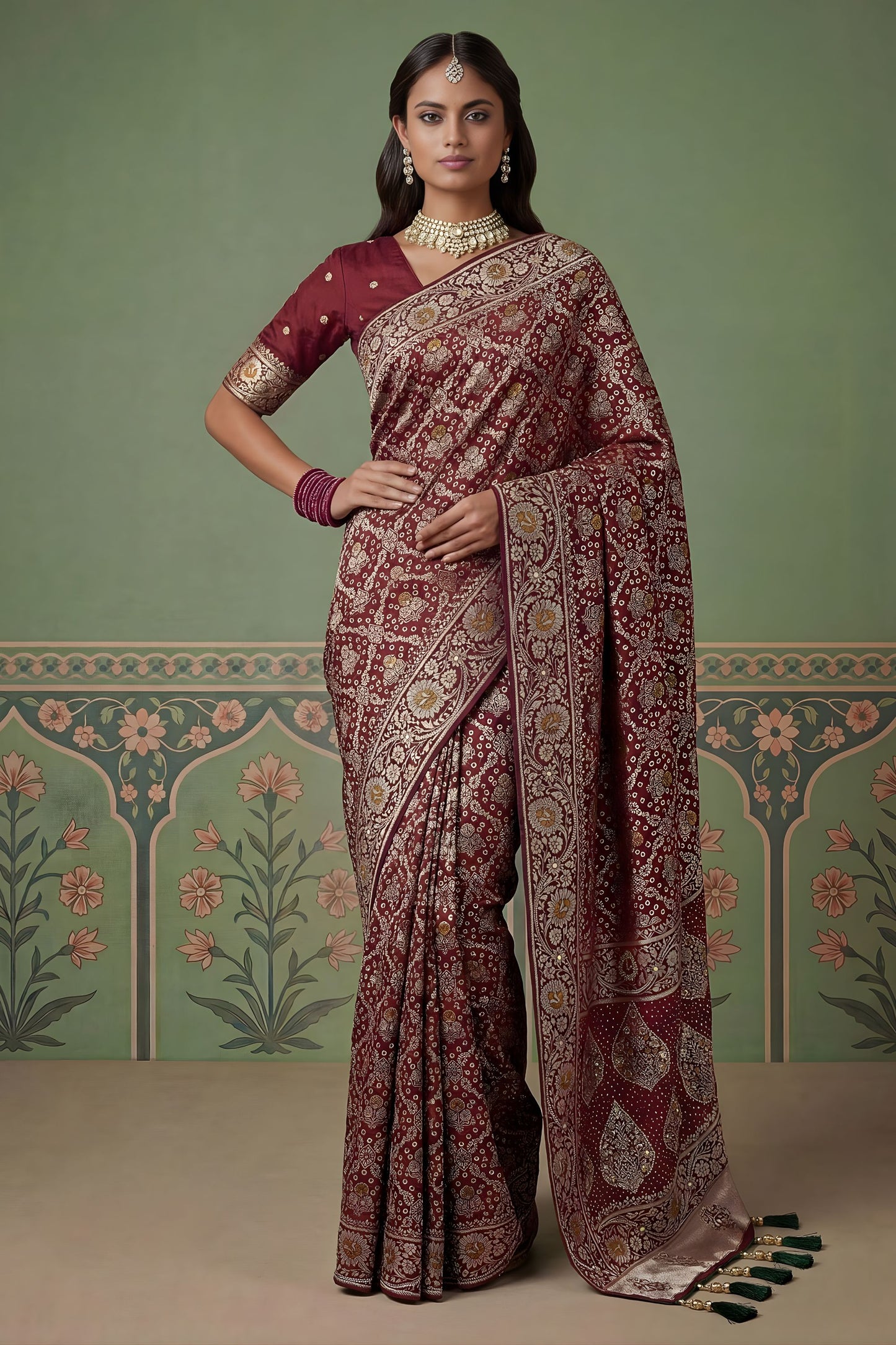 Elegant Maroon Heavy Embroidered Banarasi Silk Saree