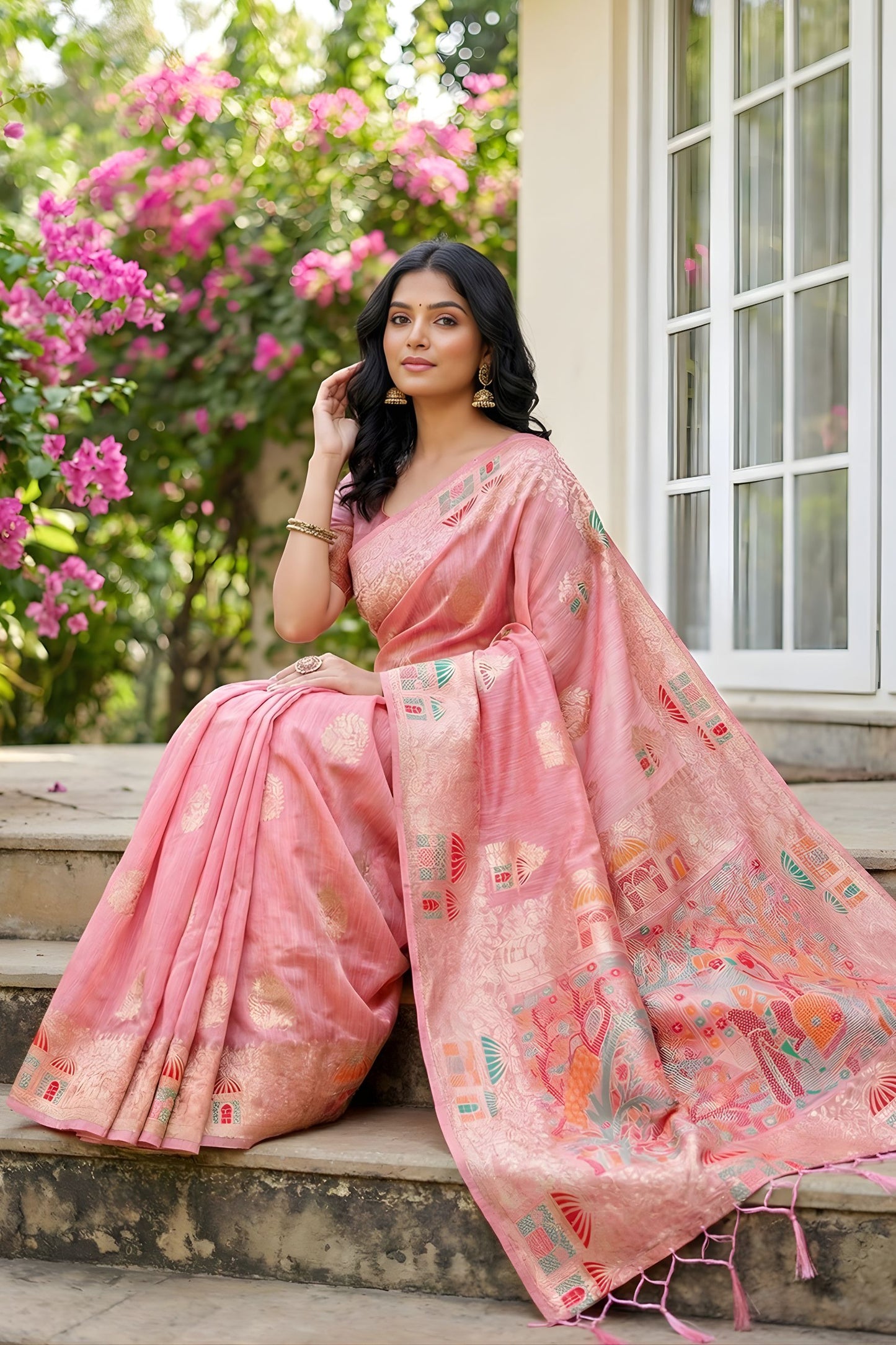 Peach Pink Banarasi Silk Saree with Rich Woven Zari Pallu