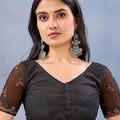 Black Floral Embroidered Net Saree with Designer Border