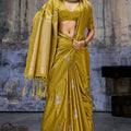 Premium Mustard Gold Banarasi Silk Saree Rich Zari Woven Border