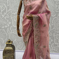 Pink Organza Silk Saree with Heavy Embroidery Designer Border