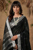 Black Cotton Linen Saree with Silver Zari Border Traditional Handloom Saree