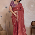 Maroon Silk Saree Golden Zari Embroidery Border Matching Blouse 