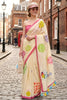Cream Printed Saree Pink Border Multicolor Casual Wear Saree