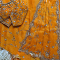 Royal Orange Heavy Embroidered Designer Saree Party Wear