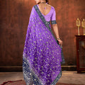 Purple Navy Blue Embroidered Silk Saree with Silver Zari