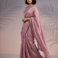 Dusty Pink Silk Saree with Embroidered Border Designer Blouse 