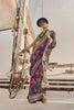 Navy Blue Floral Printed Silk Saree with Elegant Designer Border 