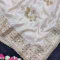 Off White Organza Silk Saree Heavy Golden Embroidered Border Sequins Work