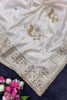 Off White Organza Silk Saree Heavy Golden Embroidered Border Sequins Work