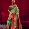 Mint Green Silk Saree Red Floral Designer Border Traditional Saree