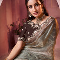 Designer Grey Silk Bandhani Printed Saree Embroidered Stone Work Border