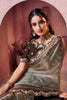 Designer Grey Silk Bandhani Printed Saree Embroidered Stone Work Border